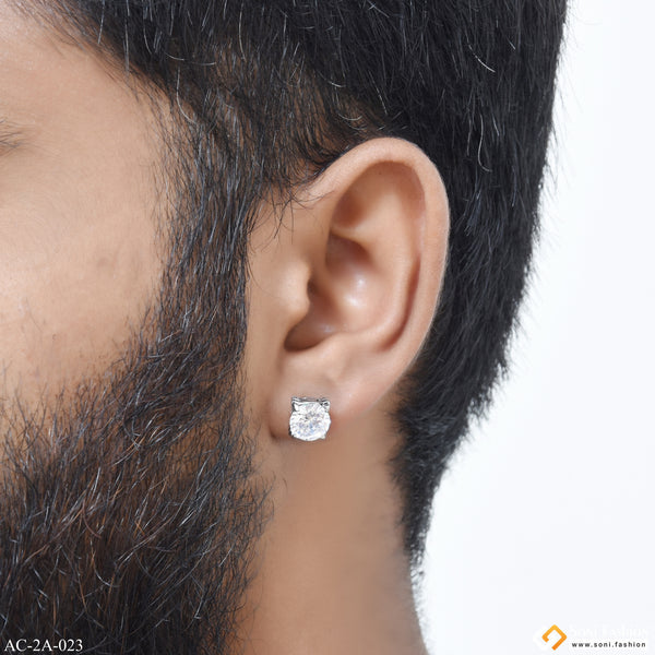 White Round Stone Best Quality Stud Earring for Men - Style A023