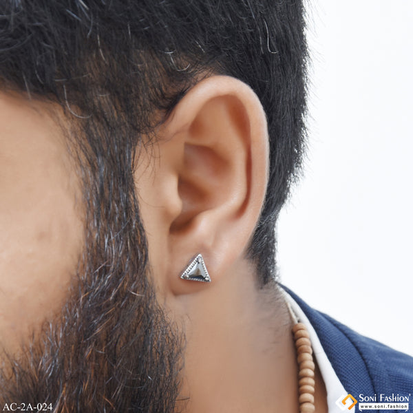 Triangle Black Stone High Quality Stud Earring For Men - Style A024