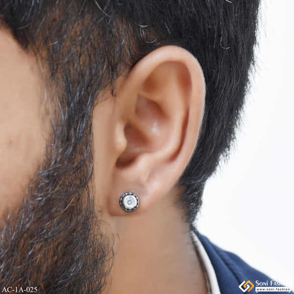 White Round Stone Star Design Surgical Steel for Men - Style A025