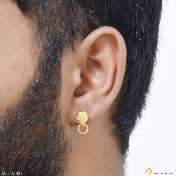 Golden Wolf Face Surgical Steel Stud Earring for Men - Style A027