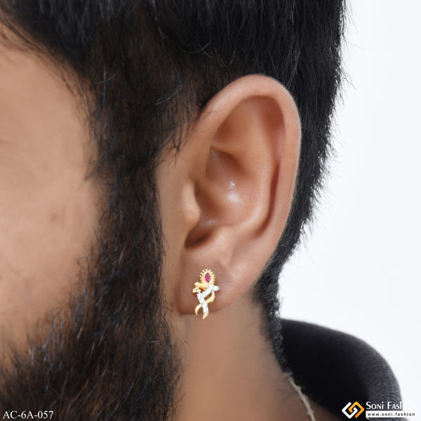 1 Gram Gold Plated Krishna Prominent Design Stud Earring for Men - Style A057