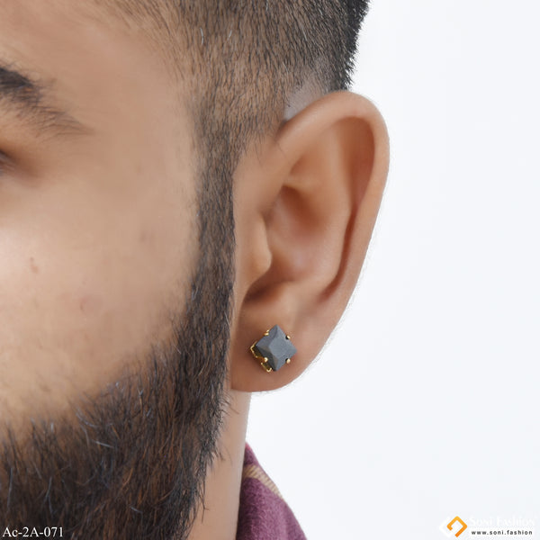 Squar Shape Black Stone Amazing Design Stud Earring for Men - Style A071