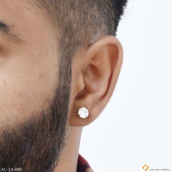 Round Shape White Stone Antique Design Stud Earring for Men - Style A080