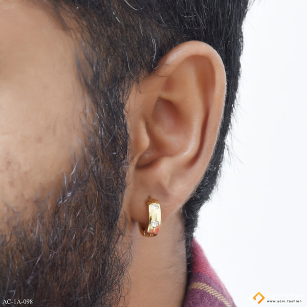 Golden Color Stainless Steel Stud Earring For Men (1 Pc) - Style A098