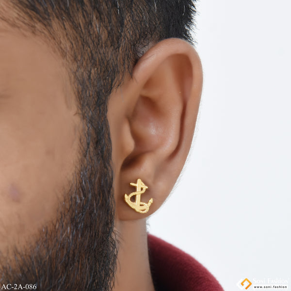 Golden Anchor Design Surgical Steel Stud Earring for Men (1 Pc) - Style A086