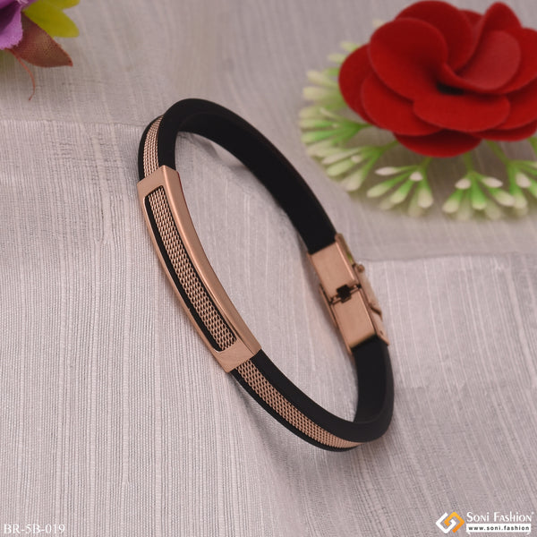 Black Rose Gold Rubber Superior Quality Sparkling Design Stainless Steel Bracelet - Style B019