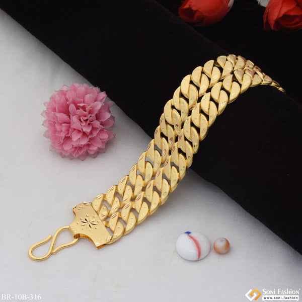 2 Line Finely Detailed Design Gold Plated Pokal Bracelet - Style B316