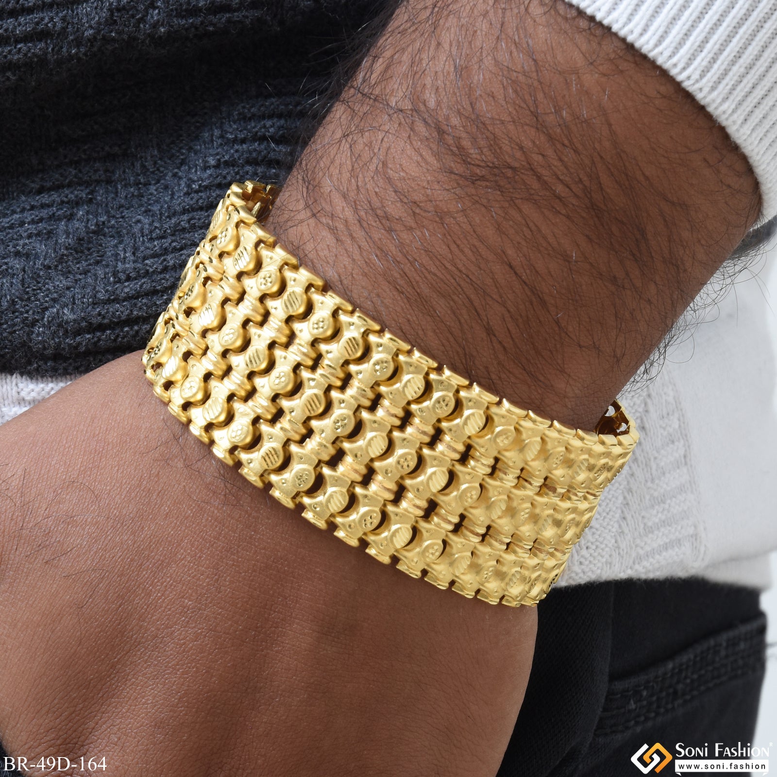Men One Gram Gold Plated Chain Pendant Bracelet Ring Kada Tagged Bracelet Broad Soni Fashion