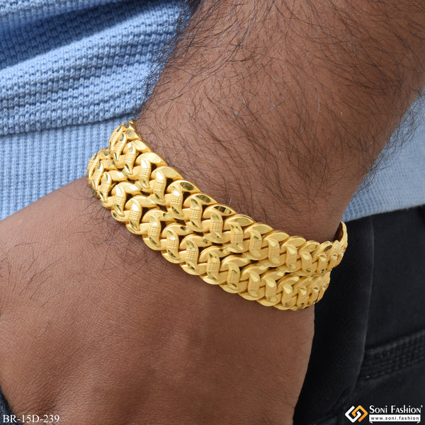 2 Line Pokal Awesome Design Gold Plated Bracelet for Men - Style D239