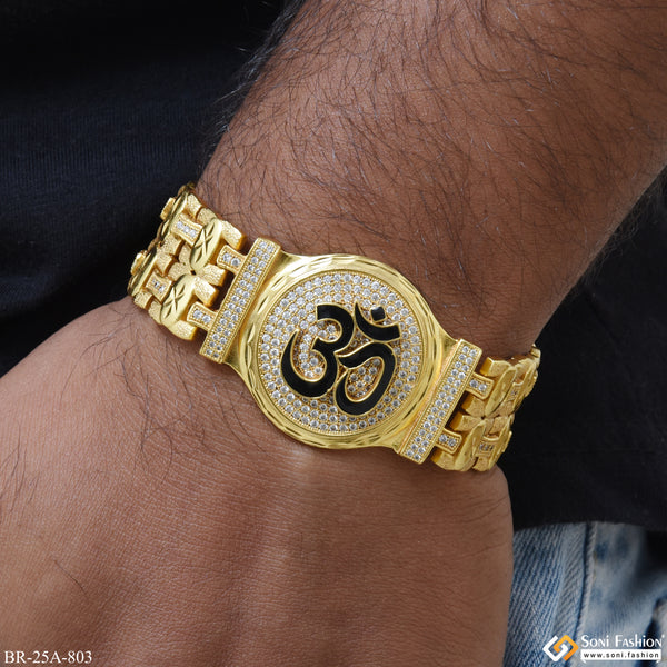 Om Round Shape 2 Line with Attaractive Diamonds Background Design Gold Plated Bracelet - Style A803