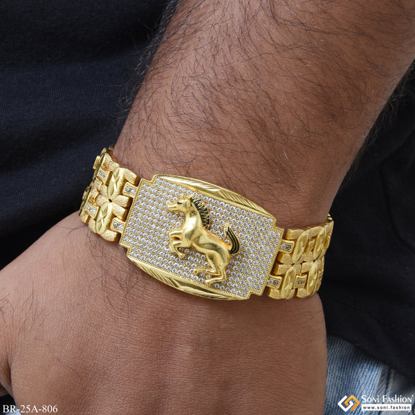 Horse in Attaractive Rectangle With Rhodium Plated Golden Diamond Bracelet For Man - Style A806