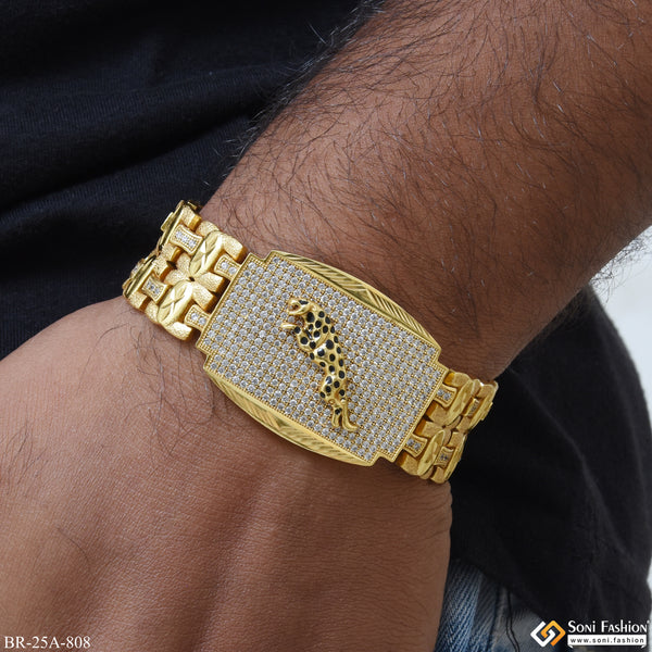 Jaguar In Attractive Glossy Diamonds Rectangle With Gold Plated Design For Man - Style A808