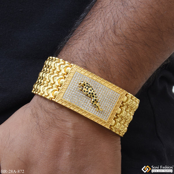 Jaguar in Square Diamond Background with Three Line Golden Bracelet - Style A872