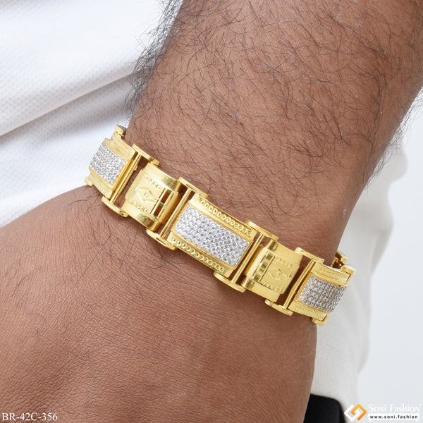 1 Gram Gold Plated with Diamond Sophisticated Design Bracelet for Men - Style C356