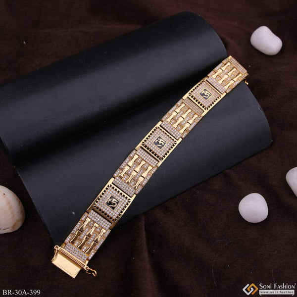 Square Type 4 OM Symbol With Black Mino Gold Plated Bracelet jewelry - Style A399