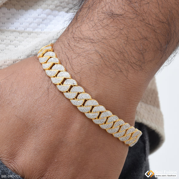 1 Gram Gold Plated With Diamond Artisanal Design Bracelet For Men - Style C521