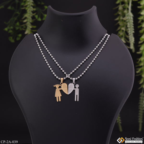 Best Love Couple Engagement Gift - 2 Locket With 2 Chain - Stainless Steel Made - Style A039