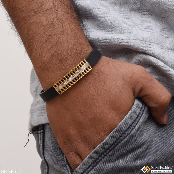 Best Quality Attractive Design with Diamond Gold Plated Rubber Bracelet for Men - Style B651