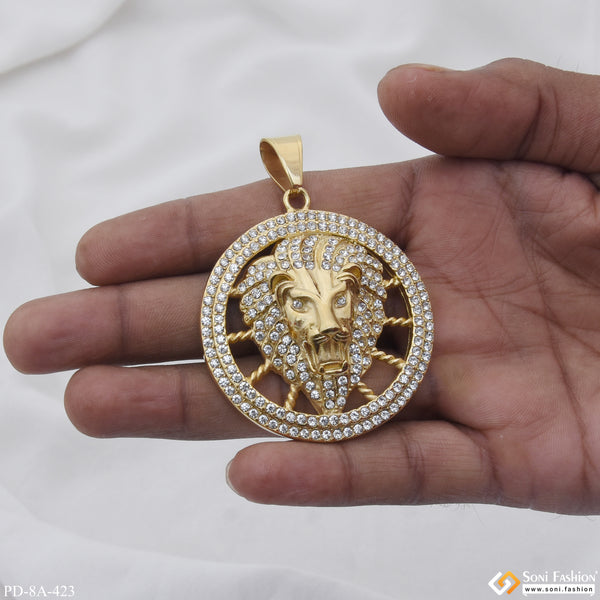 Big Lion Face With Full Diamonds Pendant With 2 Line Diamonds Ring - Style A423