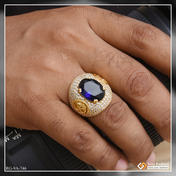 Blue Stone with Diamond Cool Design Superior Quality Gold Plated Ring - Style A746