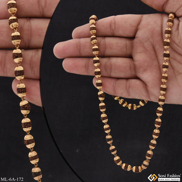 Brown Superior Quality Hand-Crafted Design Gold Plated Mala for Men - Style A172