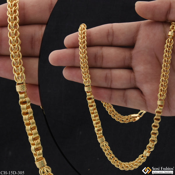 Etched Design High-Quality Gold Plated Rajwadi Chain for Men - Style D305