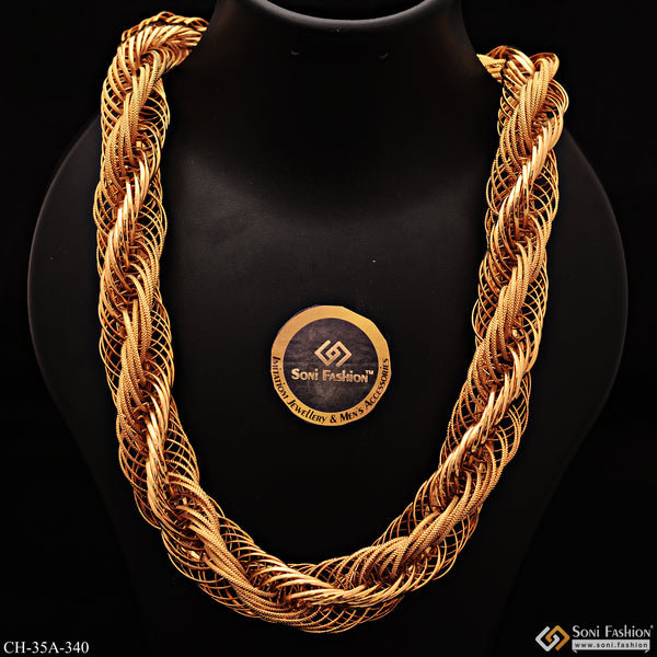 Very Thick Plain & Textured Rassa Design Gold Plated Chain For Men - Style A340