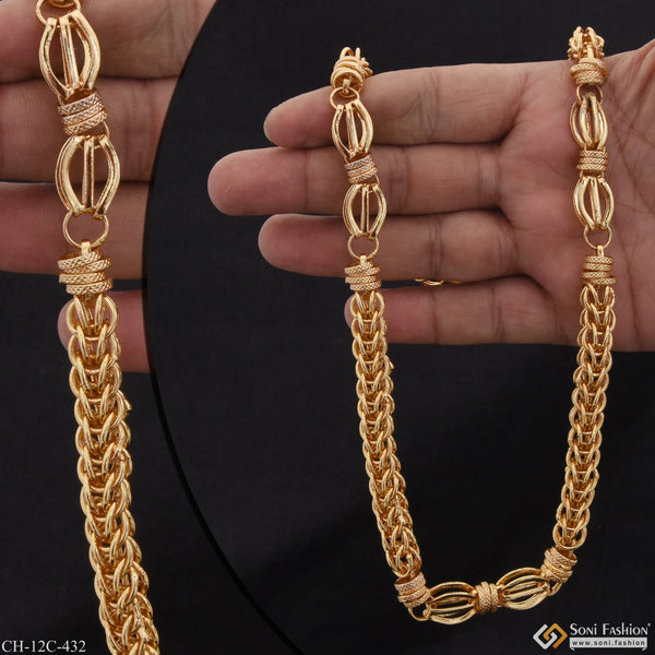 2 In 1 Stylish Design Best Quality Gold Plated Rajwadi Chain for Men - Style C432