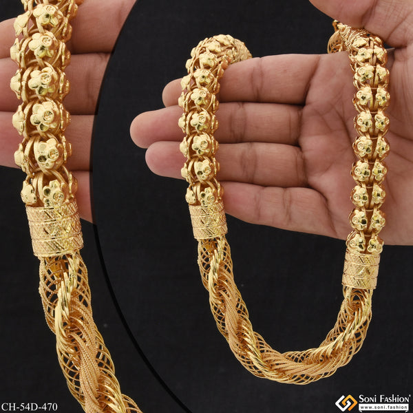 2 In 1 Glittering Design Gold Plated Rajwadi Chain for Men - Style D470