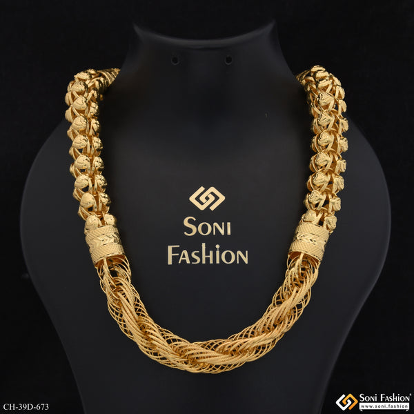 2 In 1 Gorgeous Design Gold Plated Rassa Chain for Men - Style D673