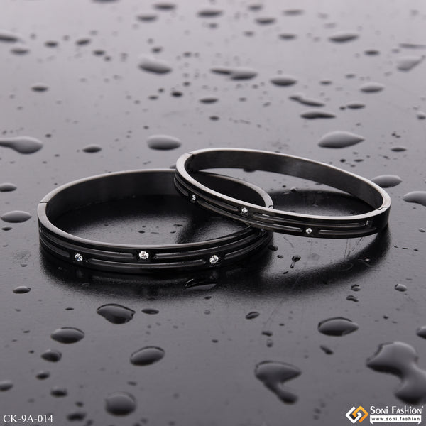 Designer Design Best Quality With Diamond Black Color Couple Kada - Style A014