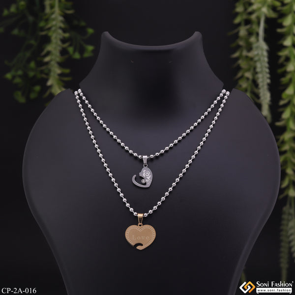 2 heart with diamonds for his and hers lover couple chain with pendant for gift - Style A016