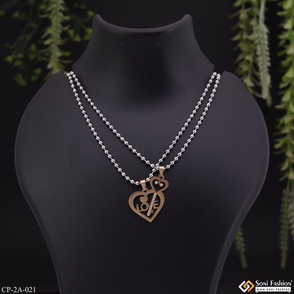 Love Heart With Key - His And Hers Lover Couple Chain With Pendant Set (2 Pieces) - Style A021