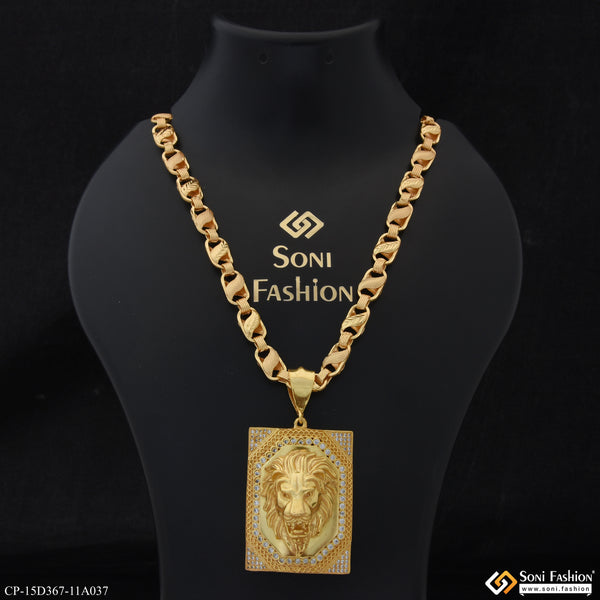 Lion Hand-Crafted Design Gold Plated Pendant With Chain for Men (CP-D367-A037)