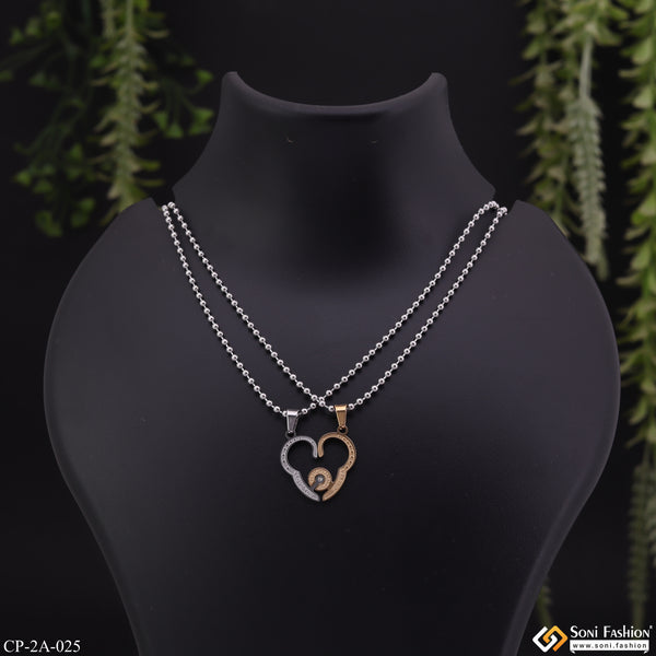 Attractive Heart with Diamond Locket with 2 Chain for Gift Stainless Steel Pendant Set - Style A025