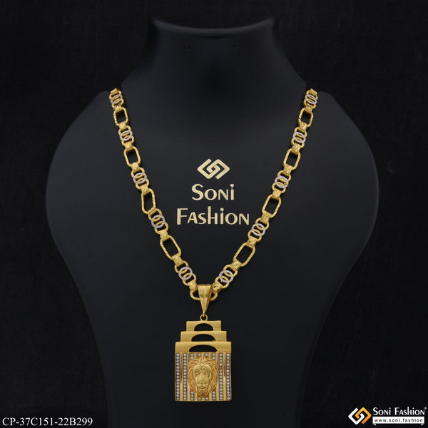 1 Gram Gold Plated Lion Antique Design Chain Pendant Combo for Men (CP-C151-B299)