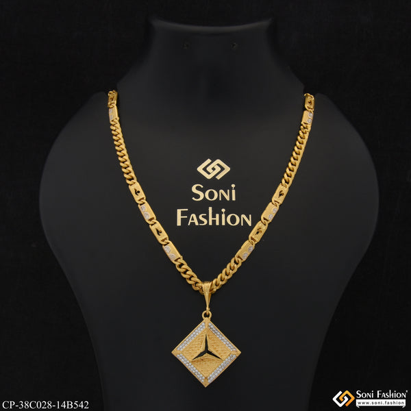 1 Gram Gold Plated Triangle Best Quality Chain Pendant Combo for Men (CP-C028-B542)