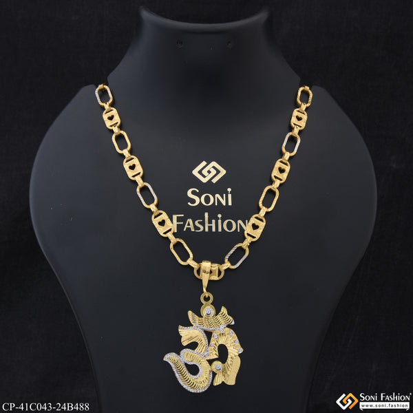 1 Gram Gold Plated Om Antique Design Chain Pendant Combo for Men (CP-C043-B488)