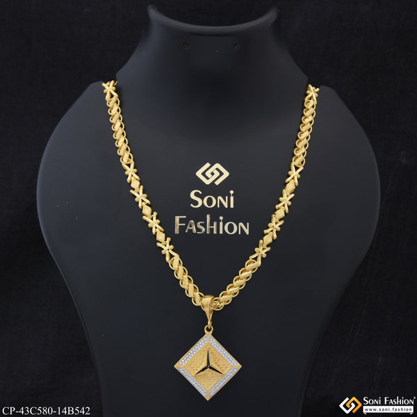 1 Gram Gold Plated Triangle Funky Design Chain Pendant Combo for Men (CP-C580-B542)