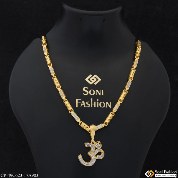 1 Gram Gold Plated Om Trending Design Chain Pendant Combo for Men (CP-C623-A903)