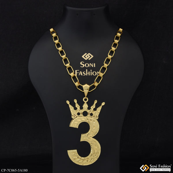 3 Number Best Quality Gold Plated Pendant With Chain for Men (CP-C065-A180)