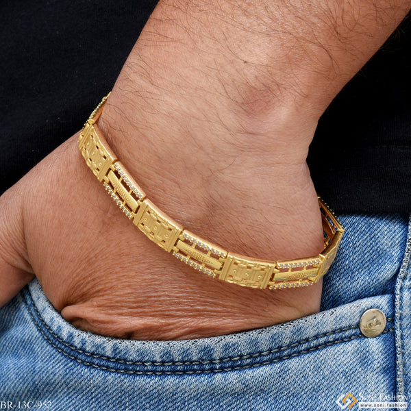 Classic with Diamond Gorgeous Design Gold Plated Bracelet for Men - Style C952