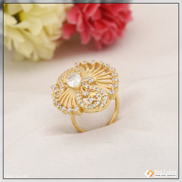 Designer with Diamond Unique Design Gold Plated Ring for Lady - Style LRG-146