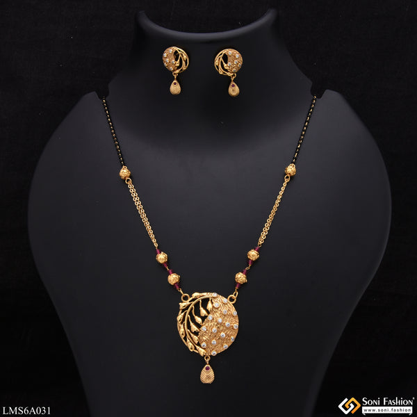 Diamond Beautiful Design Gold Plated Mangalsutra Set For Women - Style Lmsa031