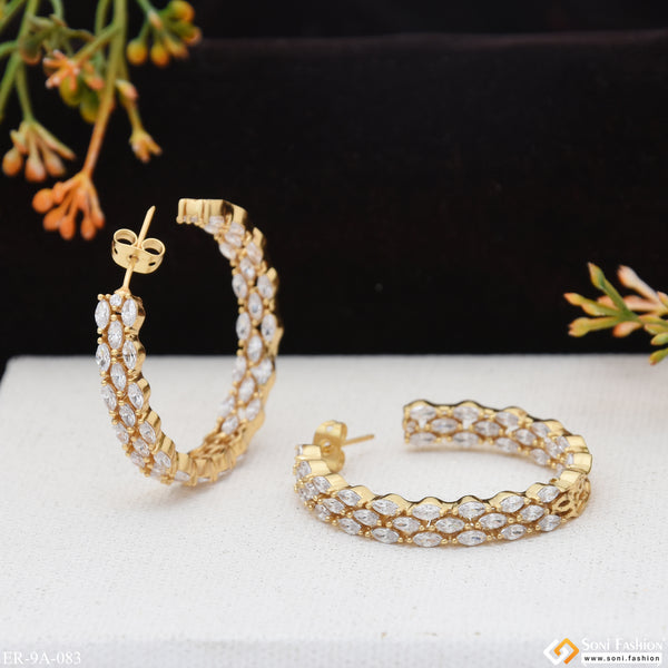 Decorative Design with Diamond Designer Gold Plated Earrings for Lady - Style A083