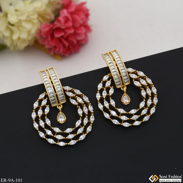 Finely Detailed with Diamond Designer Gold Plated Earrings for Lady - Style A101