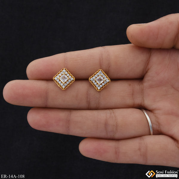 1 Gram Gold Plated with Diamond Fancy Design Earrings for Ladies - Style A108