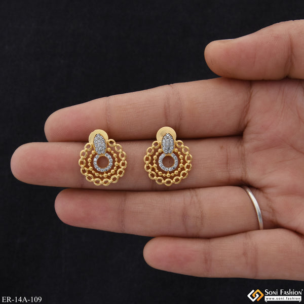 1 Gram Gold Plated with Diamond Classic Design Earrings for Ladies - Style A109