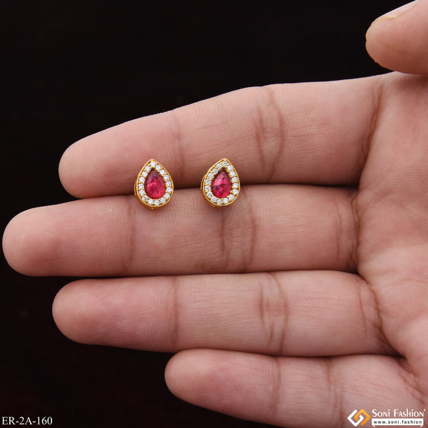 Pink Stone Eye-Catching Design Gold Plated Earrings for Ladies - Style A160