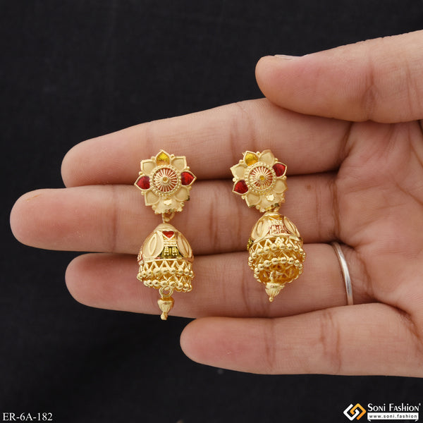 Fashionable Hand-Finished Design Gold Plated Earrings for Women - Style A182